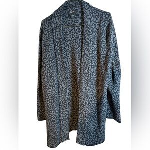 Women’s Black Open Front Cardigan Size L Animal Print Duster